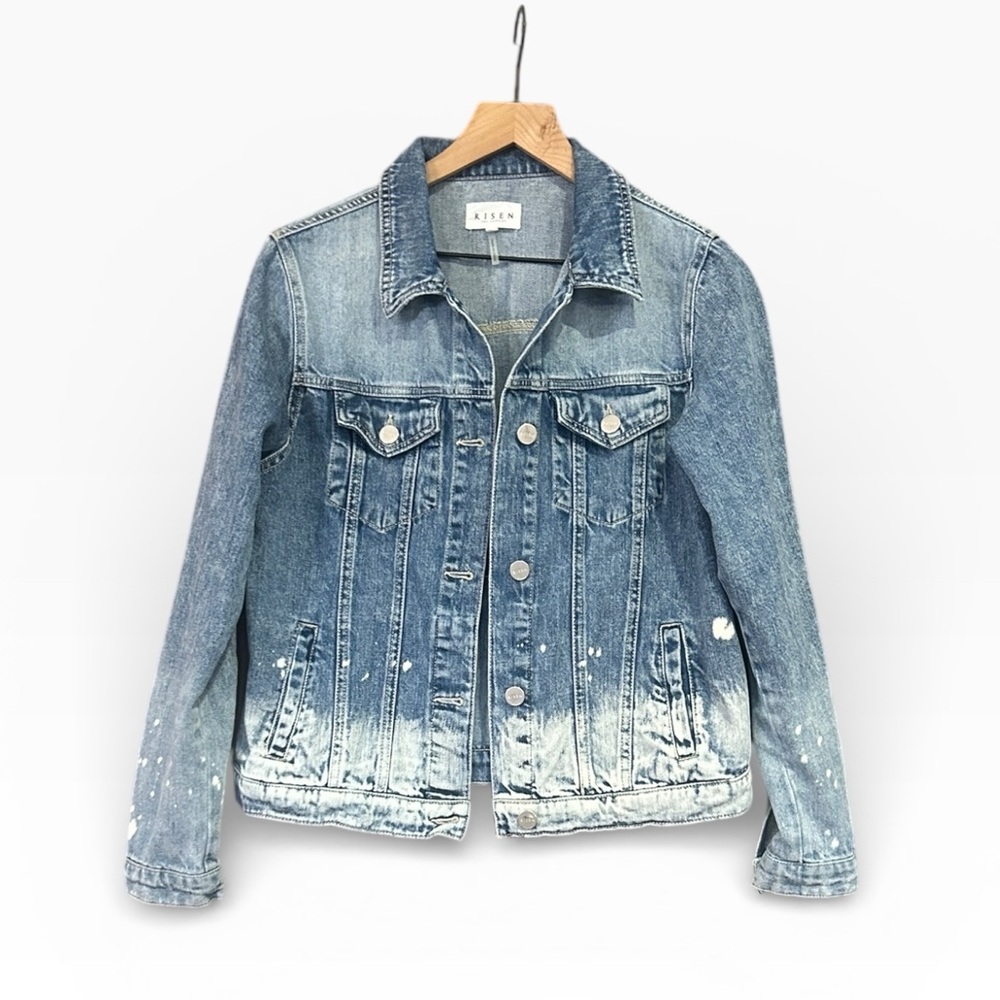 Risen Cotton Denim Boxy Crop Paint Splatter Jacket Women’s Size Small